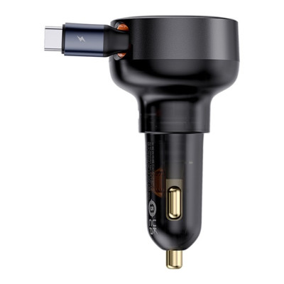 Baseus Enjoyment Pro autós gyorstöltő 60W, USB-C + USB-C automata behúzós kábel, fekete