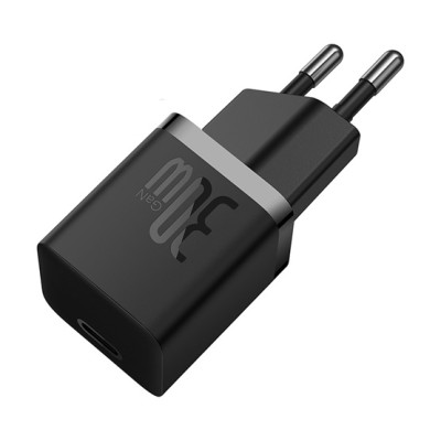 Baseus GaN5 Mini hálózati gyorstöltő 30W, USB-C, fekete