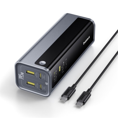 Baseus EnerGeek GP12 gyorstöltő powerbank 20800 mAh, 145W, szürke + 100W USB-C, 1m kábel Baseus EnerGeek GP12 gyorstöltő powerbank 20800 mAh, 145W, szürke + 100W USB-C, 1m kábel