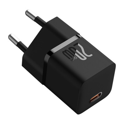 Baseus GaN5 Mini hálózati gyorstöltő 20W, USB-C, fekete + 100W USB-C, 1m kábel