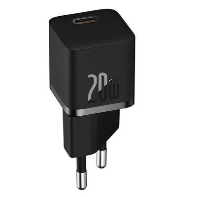 Baseus GaN5 Mini hálózati gyorstöltő 20W, USB-C, fekete + 100W USB-C, 1m kábel