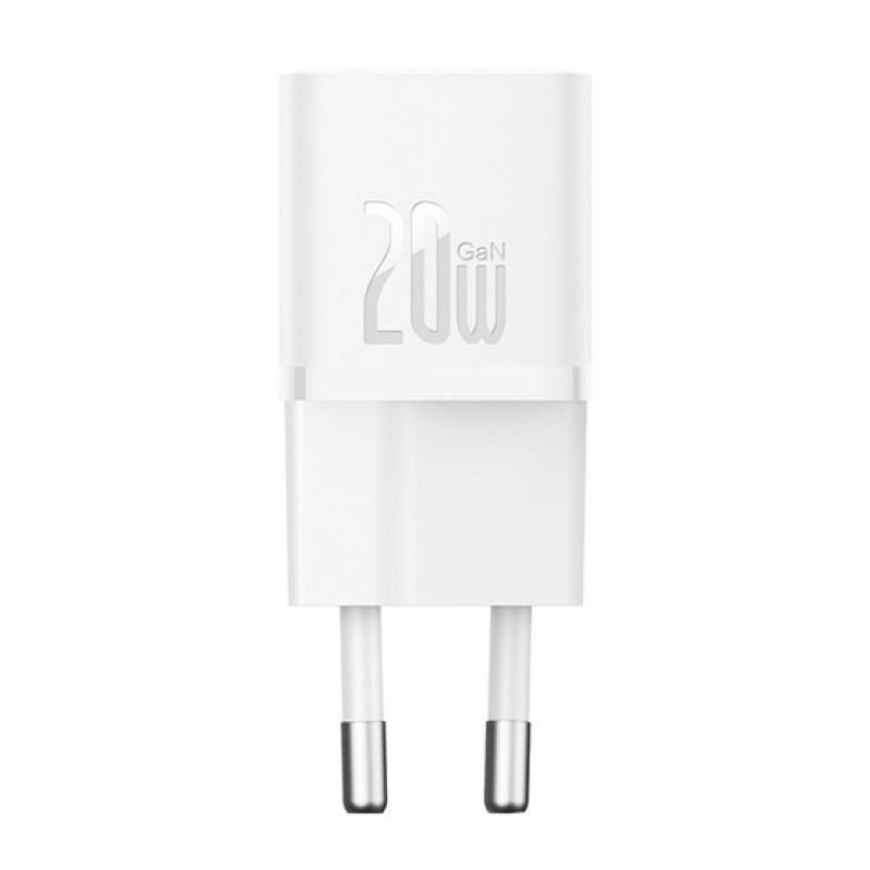 Baseus GaN5 Mini hálózati gyorstöltő 20W, USB-C, fehér + 100W USB-C, 1m kábel