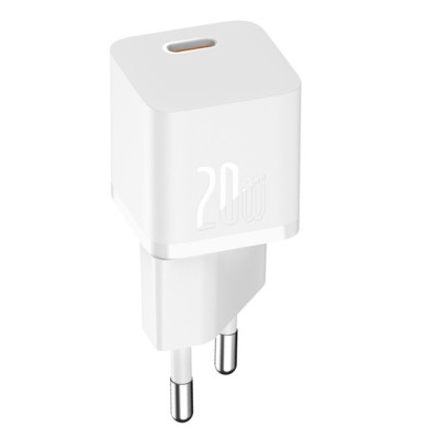 Baseus GaN5 Mini hálózati gyorstöltő 20W, USB-C, fehér + 100W USB-C, 1m kábel
