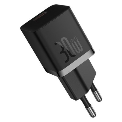 Baseus GaN5 Mini hálózati gyorstöltő 30W, USB-C, feket + 100W USB-C, 1m kábel