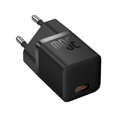 Baseus GaN5 Mini hálózati gyorstöltő 30W, USB-C, feket + 100W USB-C, 1m kábel