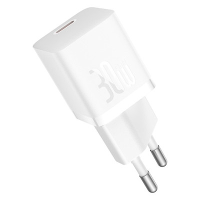 Baseus GaN5 Mini hálózati gyorstöltő 30W, USB-C, fehér + 100W USB-C, 1m kábel