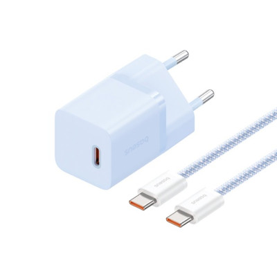 Baseus GaN5 Mini hálózati gyorstöltő 30W, USB-C, kék + 100W USB-C, 1m kábel