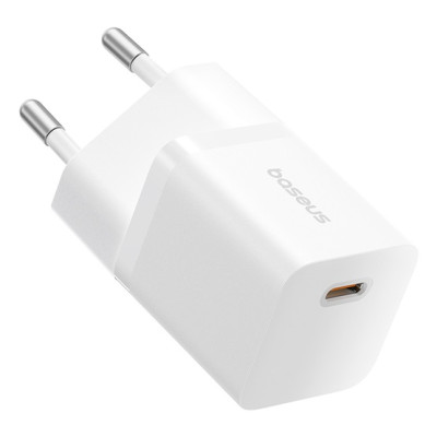 Baseus GaN5 Mini hálózati gyorstöltő 25W, USB-C, fehér + 100W USB-C, 1m kábel
