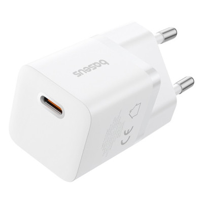 Baseus GaN5 Mini hálózati gyorstöltő 25W, USB-C, fehér + 100W USB-C, 1m kábel