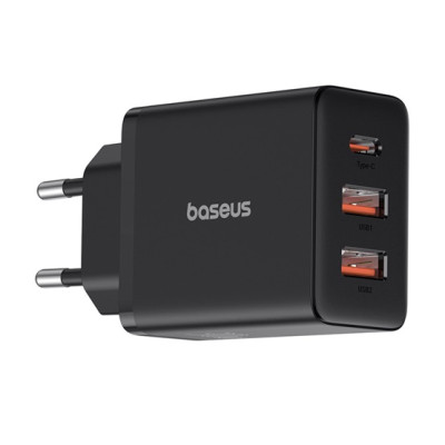 Baseus Cube hálózati gyorstöltő 30W, USB-C + 2×USB, fekete Baseus Cube hálózati gyorstöltő 30W, USB-C + 2×USB, fekete