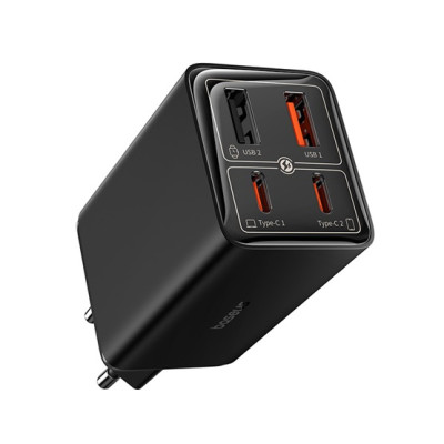 Baseus GaN6 Pro hálózati gyorstöltő 65W, 2×USB-C + 2×USB, fekete + 100W USB-C, 1m kábel
