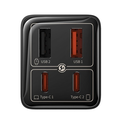 Baseus GaN6 Pro hálózati gyorstöltő 65W, 2×USB-C + 2×USB, fekete + 100W USB-C, 1m kábel