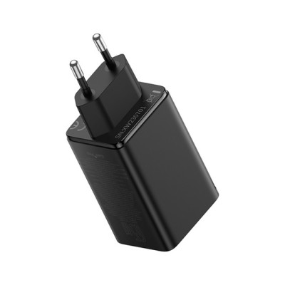 Baseus GaN6 Pro hálózati gyorstöltő 65W, 2×USB-C + 2×USB, fekete + 100W USB-C, 1m kábel