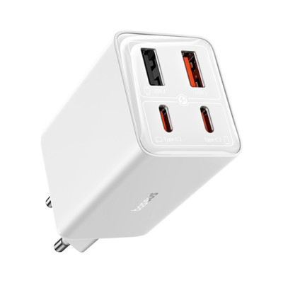 Baseus GaN6 Pro hálózati gyorstöltő 65W, 2×USB-C + 2×USB, fehér + 100W USB-C, 1m kábel Baseus GaN6 Pro hálózati gyorstöltő 65W, 2×USB-C + 2×USB, fehér + 100W USB-C, 1m kábel
