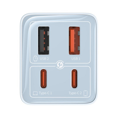 Baseus GaN6 Pro hálózati gyorstöltő 65W, 2×USB-C + 2×USB, kék + 100W USB-C, 1m kábel Baseus GaN6 Pro hálózati gyorstöltő 65W, 2×USB-C + 2×USB, kék + 100W USB-C, 1m kábel