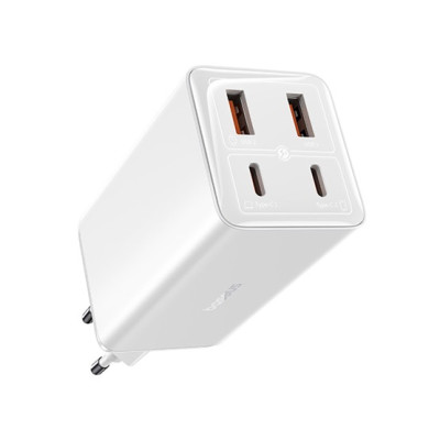 Baseus GaN6 Pro hálózati gyorstöltő 100W – 2×USB-C + 2×USB-A, fehér + 100W USB-C kábel Baseus GaN6 Pro hálózati gyorstöltő 100W – 2×USB-C + 2×USB-A, fehér + 100W USB-C kábel
