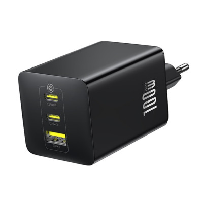 Baseus EnerFill FE11 hálózati töltő 100W, 2×USB-C + USB-A – fekete