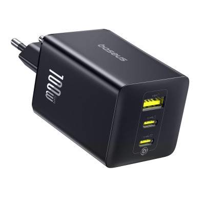 Baseus EnerFill FE11 hálózati töltő 100W, 2×USB-C + USB-A – fekete