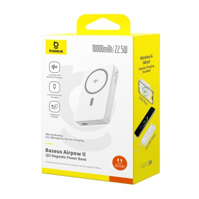 Baseus Airpow2 Qi2 mágneses powerbank 10000mAh 22.5W fehér Baseus Airpow2 Qi2 mágneses powerbank 10000mAh 22.5W fehér