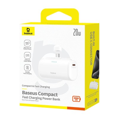 Baseus Compact powerbank, 5000mAh, 20W, USB-C fehér Baseus Compact powerbank, 5000mAh, 20W, USB-C fehér