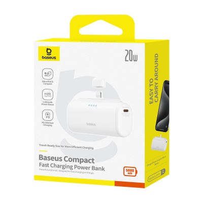 Baseus Compact powerbank, 5000mAh, 20W fehér Baseus Compact powerbank, 5000mAh, 20W fehér