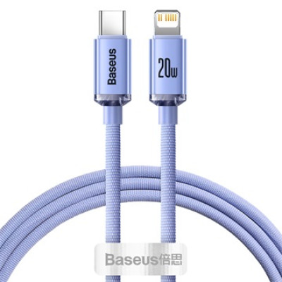 Baseus Crystal Shine USB-C – Lightning kábel, 20 W, 1,2 m – lila