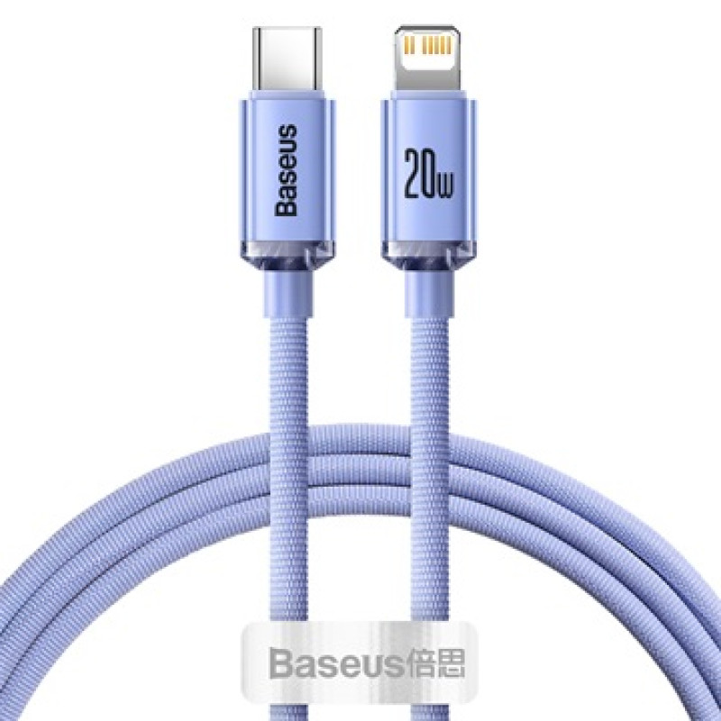 Baseus Crystal Shine USB-C – Lightning kábel, 20 W, 1,2 m – lila Baseus Crystal Shine USB-C – Lightning kábel, 20 W, 1,2 m – lila