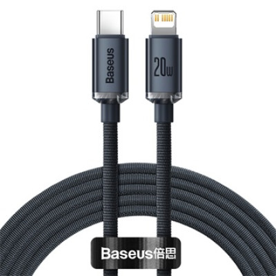 Baseus Crystal Shine USB-C – Lightning kábel, 20 W, 2 m – fekete