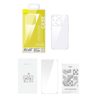 Baseus SuperCeramic iPhone 14 Átlátszó üvegtok + üvegfólia + tisztítókészlet Baseus SuperCeramic iPhone 14 Átlátszó üvegtok + üvegfólia + tisztítókészlet