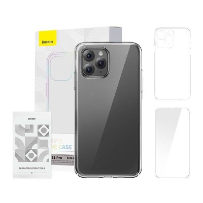 Baseus Crystal Series telefontok iPhone 11 Pro-hoz (Átlátszó) + Edzett üveg + Tisztítókészlet