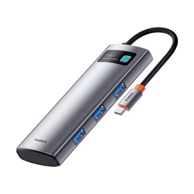 Baseus Metal Gleam 7 az 1-ben USB-C HUB, HDMI, USB, SD/microSD – szürke Baseus Metal Gleam 7 az 1-ben USB-C HUB, HDMI, USB, SD/microSD – szürke