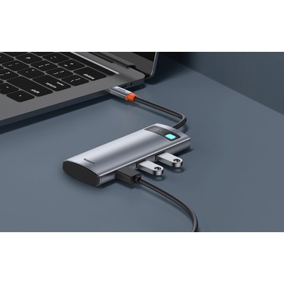 Baseus Metal Gleam 7 az 1-ben USB-C HUB, HDMI, USB, SD/microSD – szürke Baseus Metal Gleam 7 az 1-ben USB-C HUB, HDMI, USB, SD/microSD – szürke
