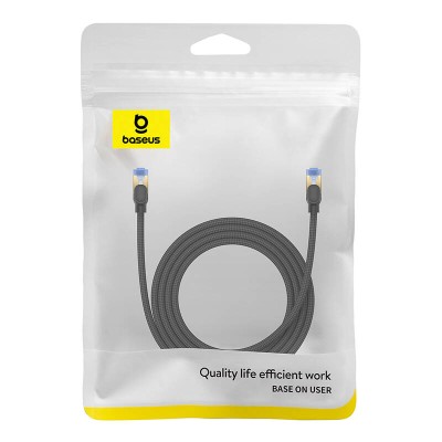 Baseus fonott hálózati kábel Cat.7, Ethernet RJ45, 10Gbps, 2m (fekete) Baseus fonott hálózati kábel Cat.7, Ethernet RJ45, 10Gbps, 2m (fekete)