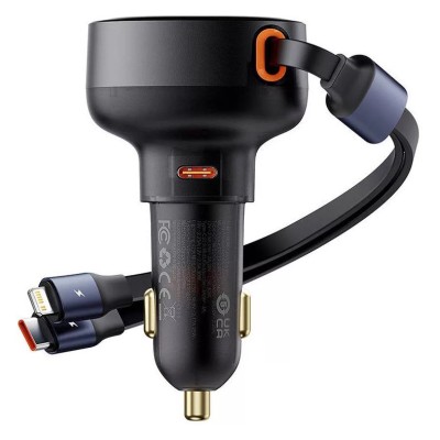 Baseus Enjoyment autós töltő USB-C - USB-C és Lightning kábelekkel, 60W (fekete) Baseus Enjoyment autós töltő USB-C - USB-C és Lightning kábelekkel, 60W (fekete)