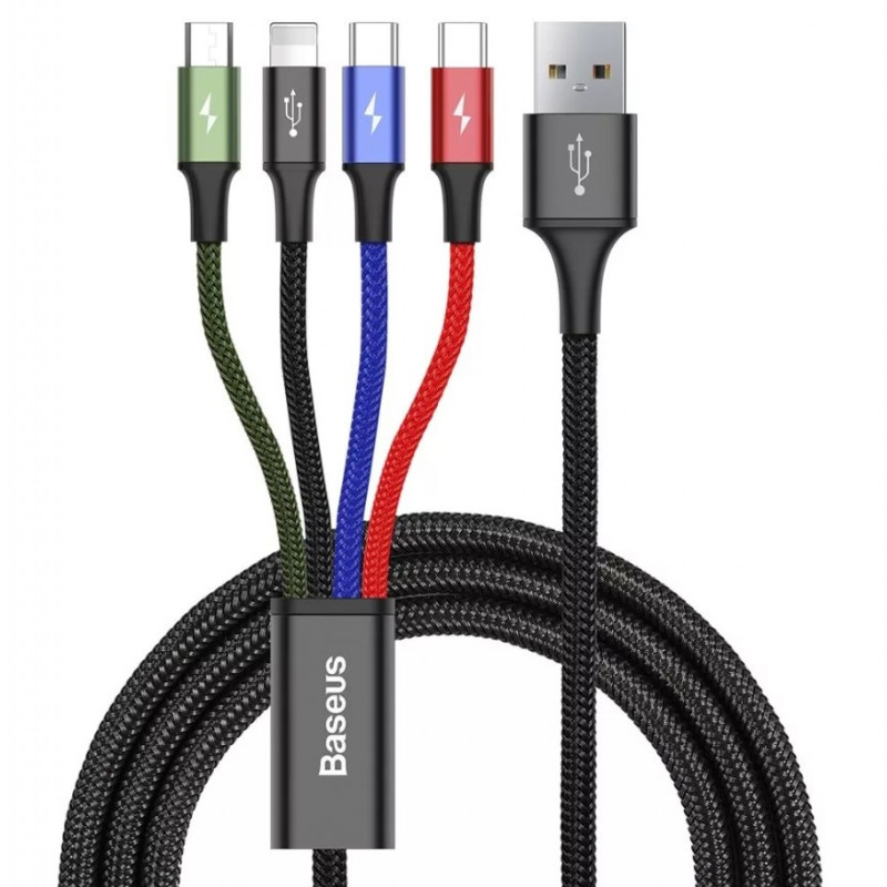 Baseus Fast 4 az 1-ben USB-kábel 2xUSB-C / Lightning / Micro 3,5A 1,2 m, fekete Baseus Fast 4 az 1-ben USB-kábel 2xUSB-C / Lightning / Micro 3,5A 1,2 m, fekete