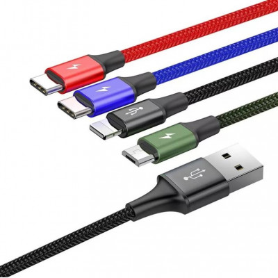 Baseus Fast 4 az 1-ben USB-kábel 2xUSB-C / Lightning / Micro 3,5A 1,2 m, fekete Baseus Fast 4 az 1-ben USB-kábel 2xUSB-C / Lightning / Micro 3,5A 1,2 m, fekete