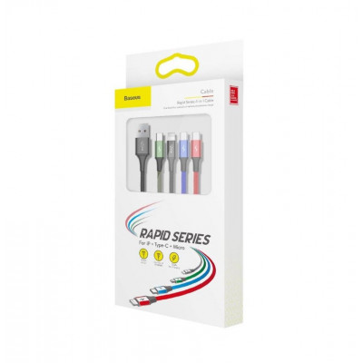 Baseus Fast 4 az 1-ben USB-kábel 2xUSB-C / Lightning / Micro 3,5A 1,2 m, fekete Baseus Fast 4 az 1-ben USB-kábel 2xUSB-C / Lightning / Micro 3,5A 1,2 m, fekete