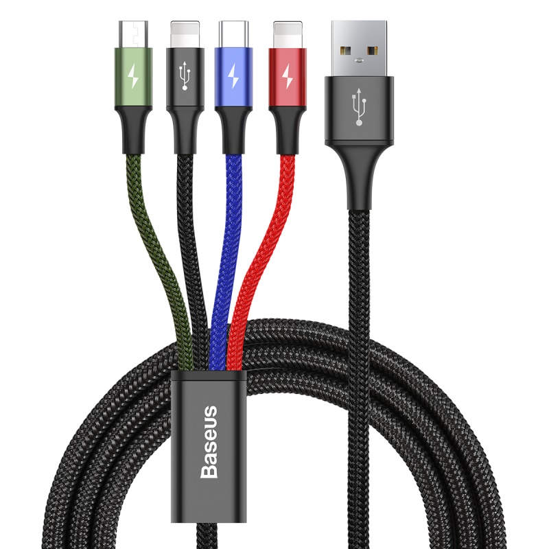Baseus Fast 4 az 1-ben USB-C / Lightning / 2x Micro 3,5A 1,2 m-es USB-kábel, fekete Baseus Fast 4 az 1-ben USB-C / Lightning / 2x Micro 3,5A 1,2 m-es USB-kábel, fekete