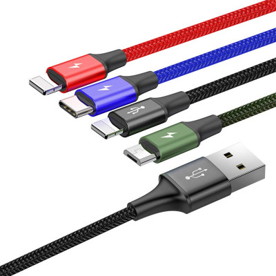 Baseus Fast 4 az 1-ben USB-C / Lightning / 2x Micro 3,5A 1,2 m-es USB-kábel, fekete Baseus Fast 4 az 1-ben USB-C / Lightning / 2x Micro 3,5A 1,2 m-es USB-kábel, fekete