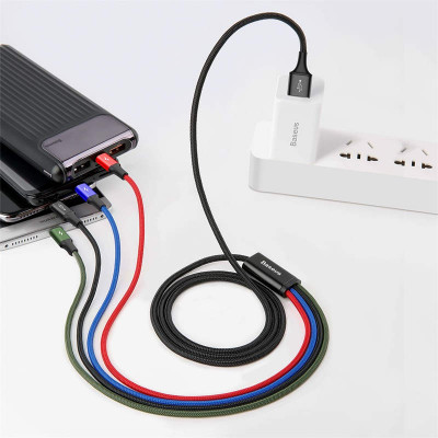Baseus Fast 4 az 1-ben USB-C / Lightning / 2x Micro 3,5A 1,2 m-es USB-kábel, fekete Baseus Fast 4 az 1-ben USB-C / Lightning / 2x Micro 3,5A 1,2 m-es USB-kábel, fekete