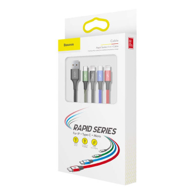 Baseus Fast 4 az 1-ben USB-C / Lightning / 2x Micro 3,5A 1,2 m-es USB-kábel, fekete Baseus Fast 4 az 1-ben USB-C / Lightning / 2x Micro 3,5A 1,2 m-es USB-kábel, fekete