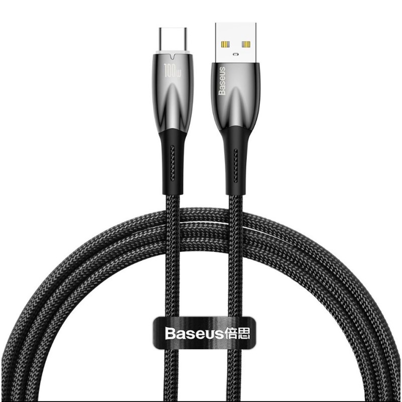 Baseus Glimmer, gyorstöltő kábel, USB-A - USB-C, 100W, 480Mbps, 1m, fekete Baseus Glimmer, gyorstöltő kábel, USB-A - USB-C, 100W, 480Mbps, 1m, fekete