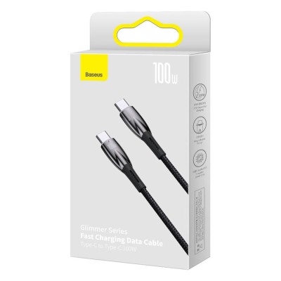 Baseus Glimmer series USB-C - USB-C töltőkábel, adatkábel, 100W, 2m (fekete) Baseus Glimmer series USB-C - USB-C töltőkábel, adatkábel, 100W, 2m (fekete)