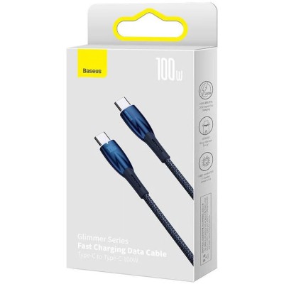 Baseus Glimmer series USB-C - USB-C töltőkábel, adatkábel, 100W, 2m (kék) Baseus Glimmer series USB-C - USB-C töltőkábel, adatkábel, 100W, 2m (kék)