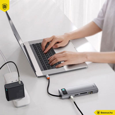 Baseus Metal Gleam Series 9 az 1-ben hub, USB-C - 3x USB 3.0 + HDMI + USB-C PD + Ethernet RJ45 + microSD / SD + VGA Baseus Metal Gleam Series 9 az 1-ben hub, USB-C - 3x USB 3.0 + HDMI + USB-C PD + Ethernet RJ45 + microSD / SD + VGA