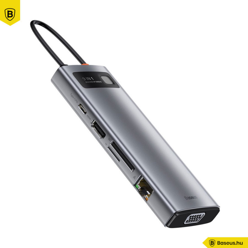 Baseus Metal Gleam Series 9 az 1-ben hub, USB-C - 3x USB 3.0 + HDMI + USB-C PD + Ethernet RJ45 + microSD / SD + VGA Baseus Metal Gleam Series 9 az 1-ben hub, USB-C - 3x USB 3.0 + HDMI + USB-C PD + Ethernet RJ45 + microSD / SD + VGA