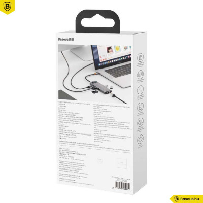 Baseus Metal Gleam 8 in1 Multifunkciónális USB-C HUB - USB-C PD 100W + HDMI 4K 30Hz + 3x USB 3.0 + RJ45 1Gbps + SD/MicroSD kártyaolvasó - Szürke Baseus Metal Gleam 8 in1 Multifunkciónális USB-C HUB - USB-C PD 100W + HDMI 4K 30Hz + 3x USB 3.0 + RJ45 1Gbps + SD/MicroSD kártyaolvasó - Szürke
