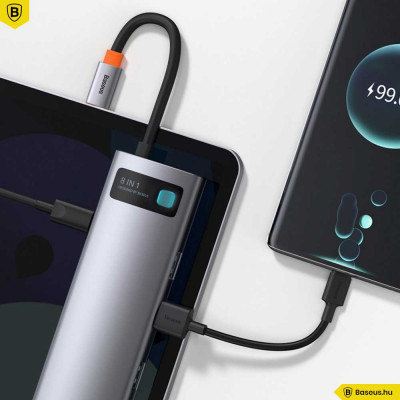 Baseus Metal Gleam 8 in1 Multifunkciónális USB-C HUB - USB-C PD 100W + HDMI 4K 30Hz + 3x USB 3.0 + RJ45 1Gbps + SD/MicroSD kártyaolvasó - Szürke Baseus Metal Gleam 8 in1 Multifunkciónális USB-C HUB - USB-C PD 100W + HDMI 4K 30Hz + 3x USB 3.0 + RJ45 1Gbps + SD/MicroSD kártyaolvasó - Szürke