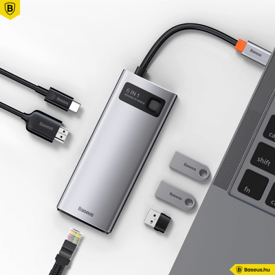 Baseus Hub 6in1 Metal Gleam Széria USB-C, 3x USB 3.0 + HDMI + USB-C PD + Ethernet RJ45 Baseus Hub 6in1 Metal Gleam Széria USB-C, 3x USB 3.0 + HDMI + USB-C PD + Ethernet RJ45