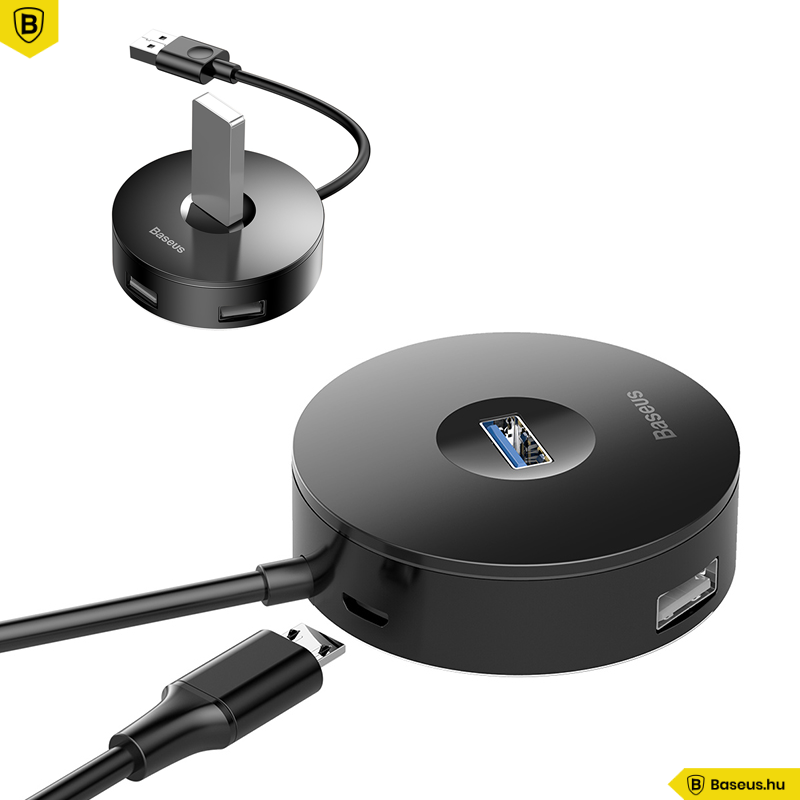 Baseus HUB adapter USB 3.0 - 4xUSB 15 cm-es kábellel- Fekete Baseus HUB adapter USB 3.0 - 4xUSB 15 cm-es kábellel- Fekete